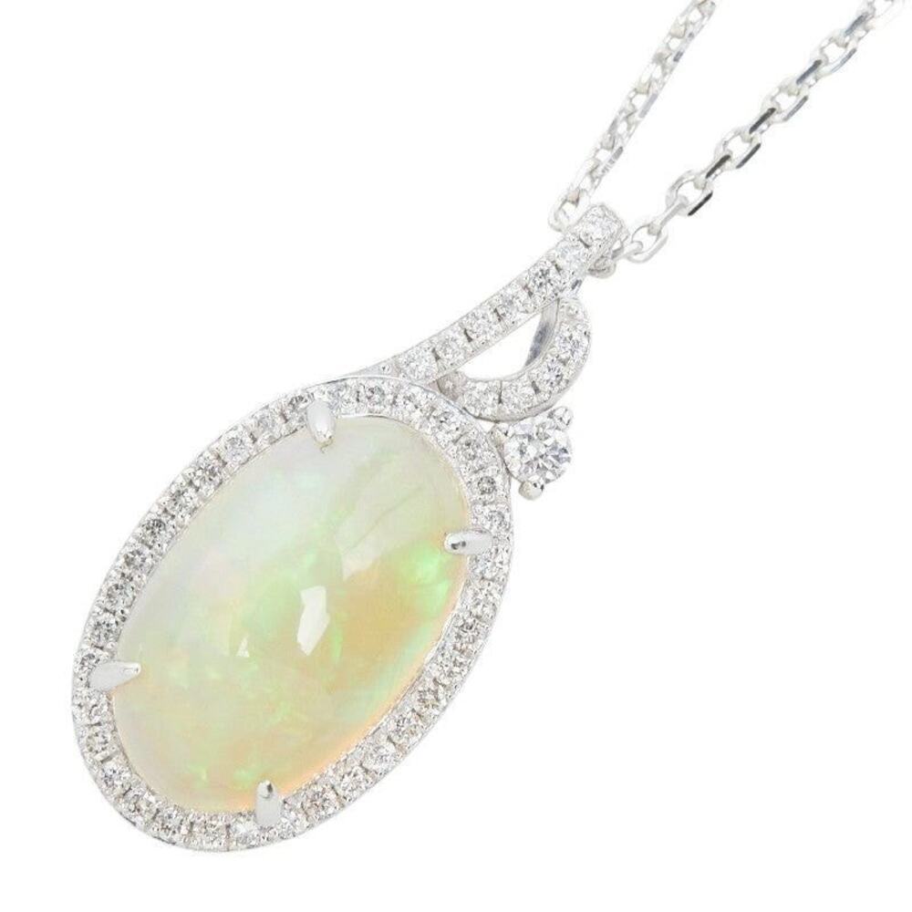 Platinum 950 Opal 3.35ct Diamond 0.29ct Pendant Necklace Silver